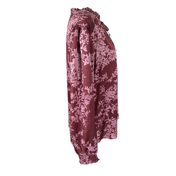 Studio 1886 plum long sleeve pullover blouse with tie closure women's size L - Picture 3 of 9